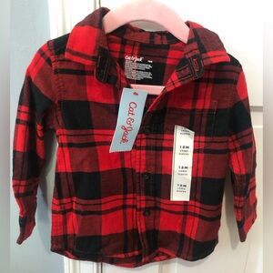NWT Cat & Jack Red and Black Plaid Button Down Shirt